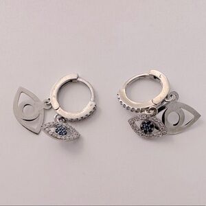 925 Silver double evileye cz stones hoops earrings